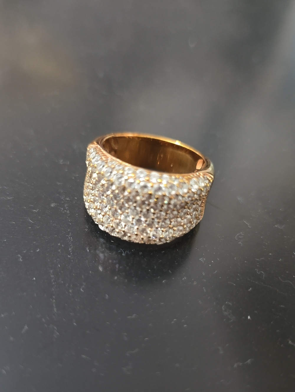Rose Gold Pavé Dome Ring with Clear Crystals - Women Jewelry